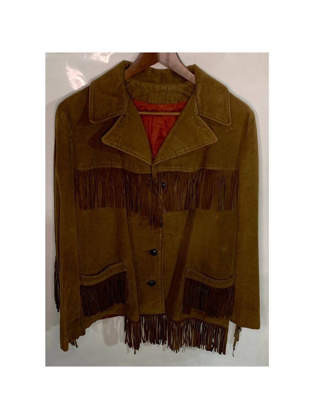 Western vintage brown jacket microsuede with real suede fringe sz 14 - Picture 3 of 5